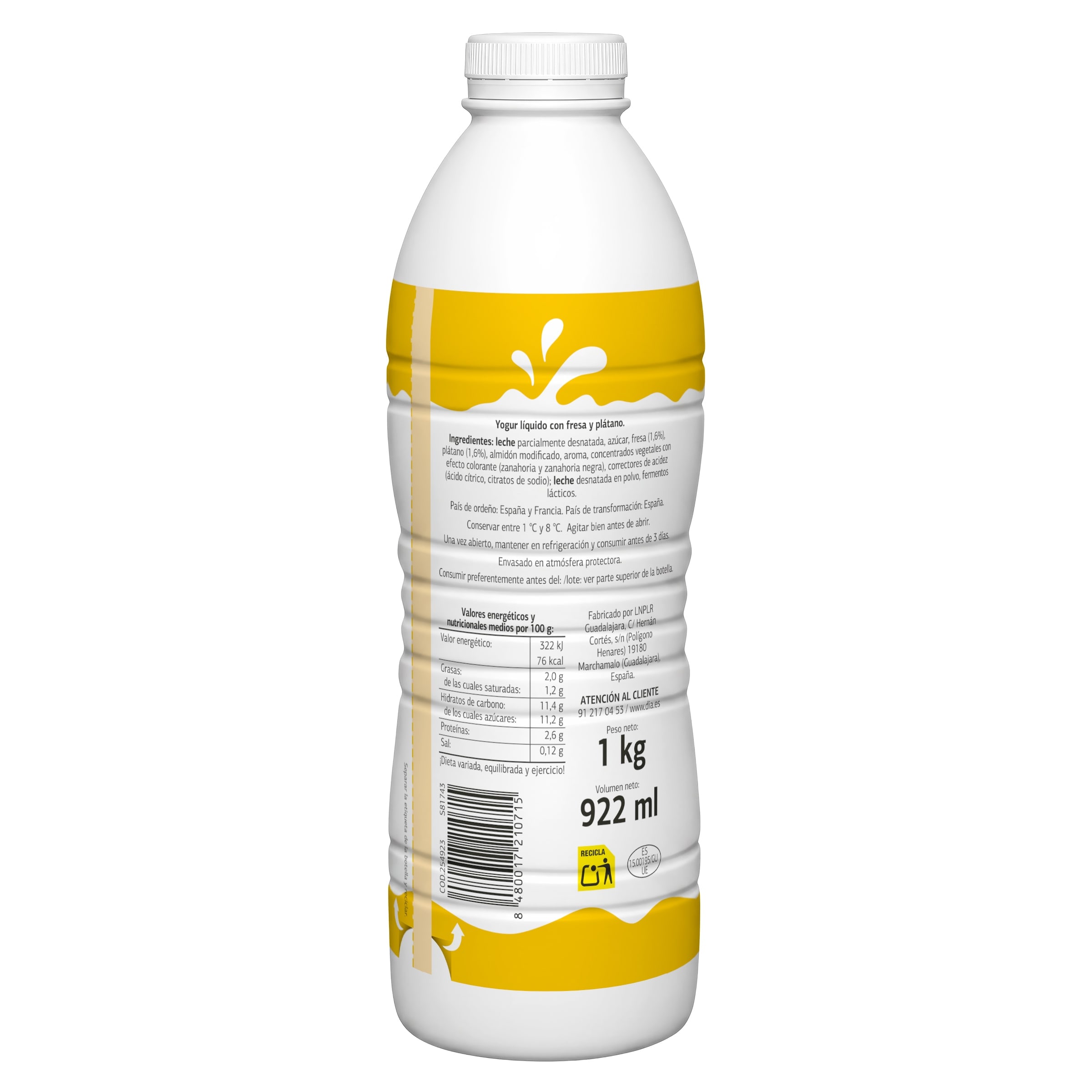 Yogur líquido sabor fresa y plátano Dia Láctea 1 Kg