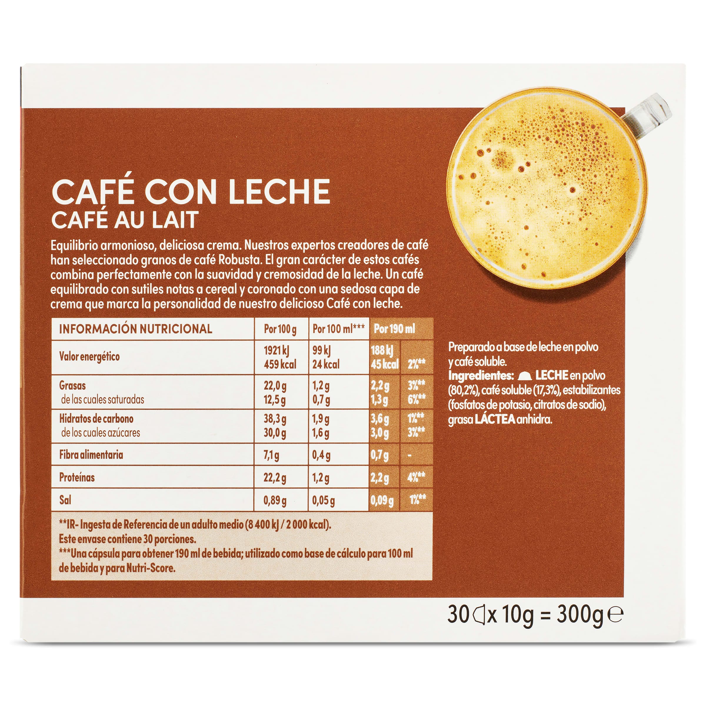 Cápsulas de café con leche Dolce Gusto 30 unidades