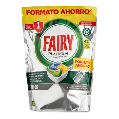Lavavajillas máquina platinum limón Fairy bolsa 42 unidades-0 Lavavajillas máquina platinum limón Fairy bolsa 42 unidades-0