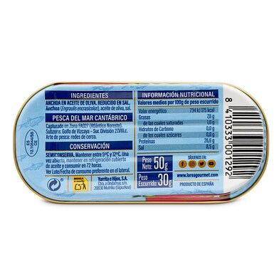 Anchoa del cantábrico en aceite de oliva LOREA LATA 30 GR-1 Anchoa del cantábrico en aceite de oliva LOREA LATA 30 GR-1
