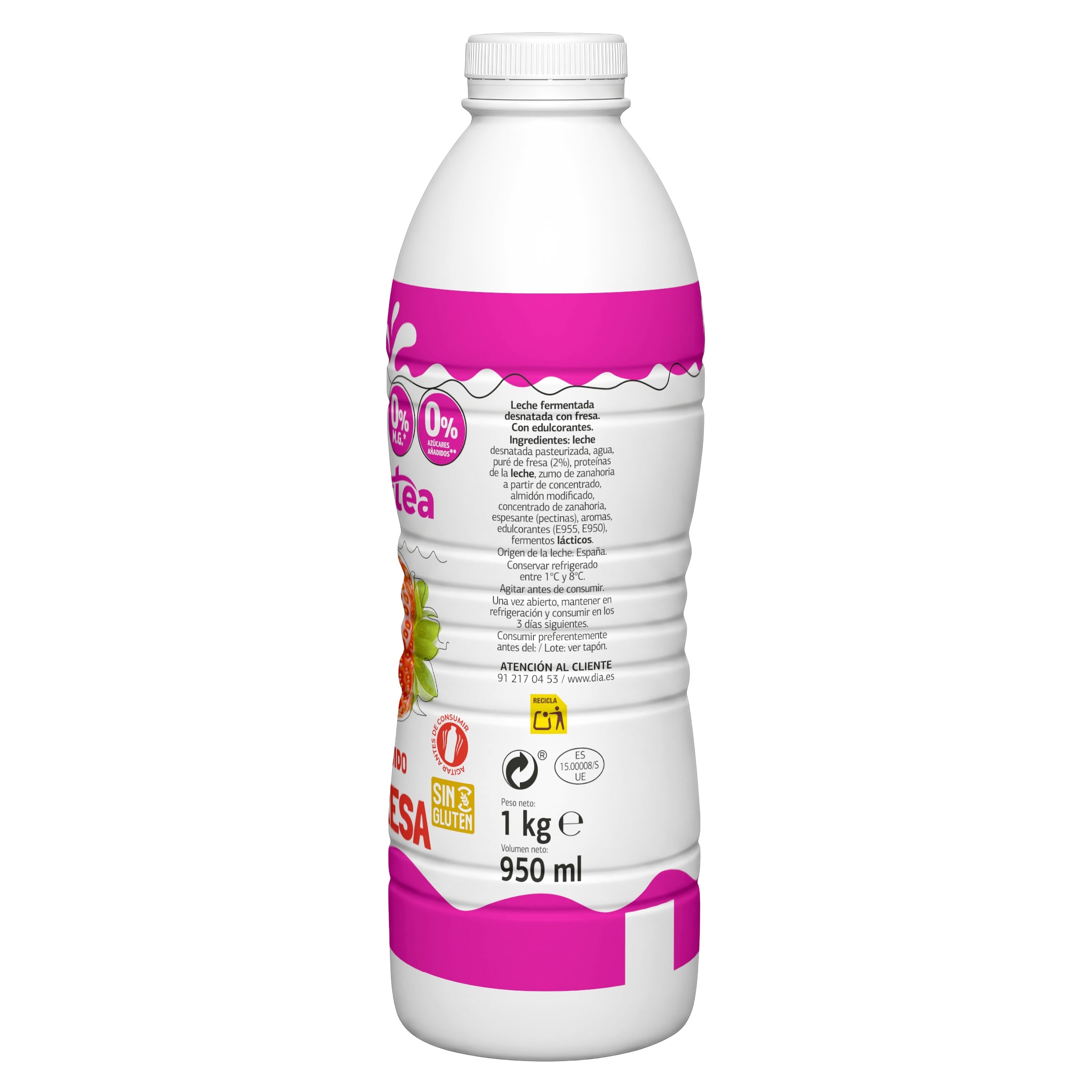 Yogur líquido de fresa desnatado Dia Láctea 1 Kg