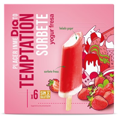 Helado de yogur sabor fresa y frambuesa 6 unidades TEMPTATION ESTUCHE 312 GR-1 Helado de yogur sabor fresa y frambuesa 6 unidades TEMPTATION ESTUCHE 312 GR-1
