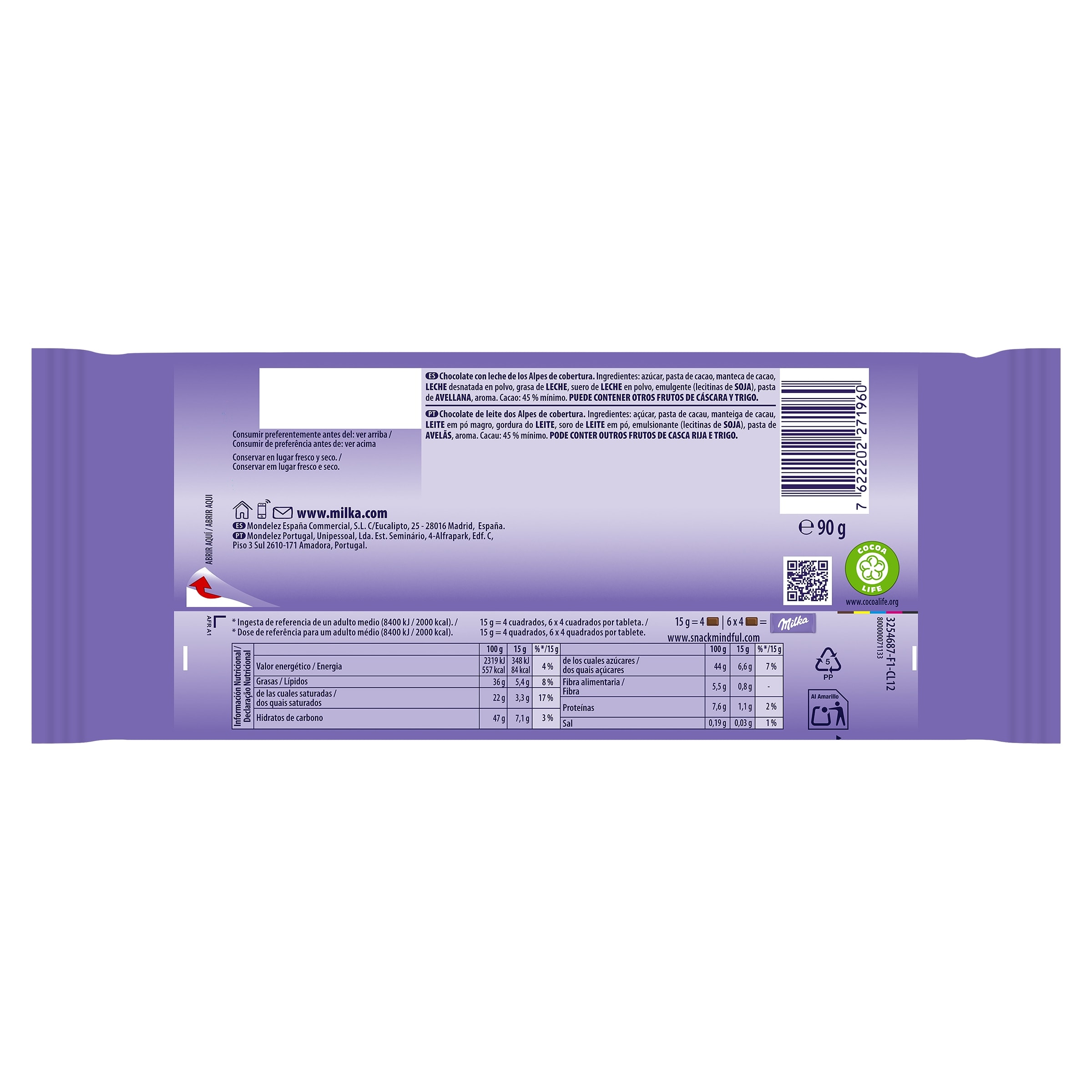 Chocolate extra cacao 45% Milka 90 g