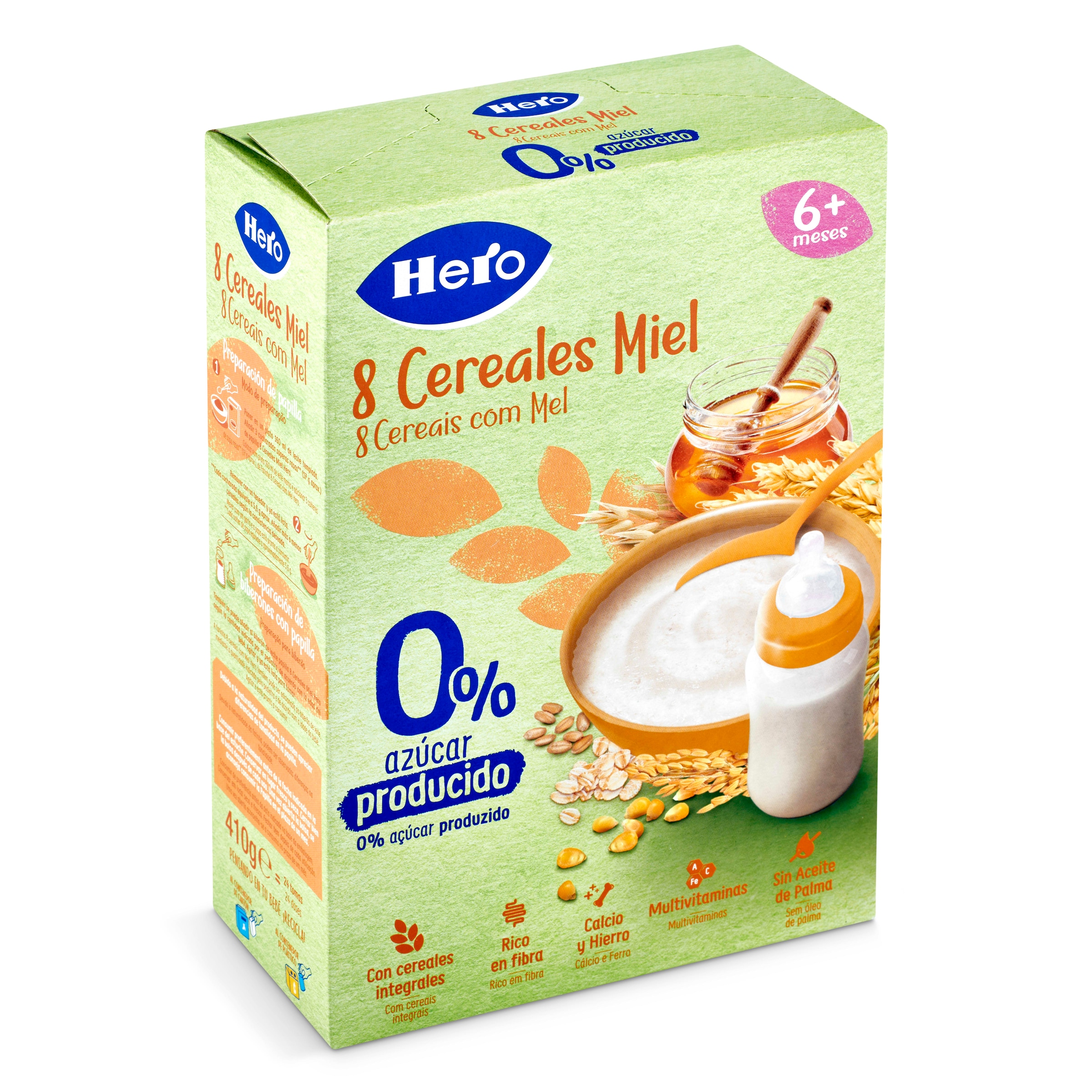 Papilla 8 cereales miel sin azúcares añadidos Hero Baby caja 410 g -  Supermercados DIA