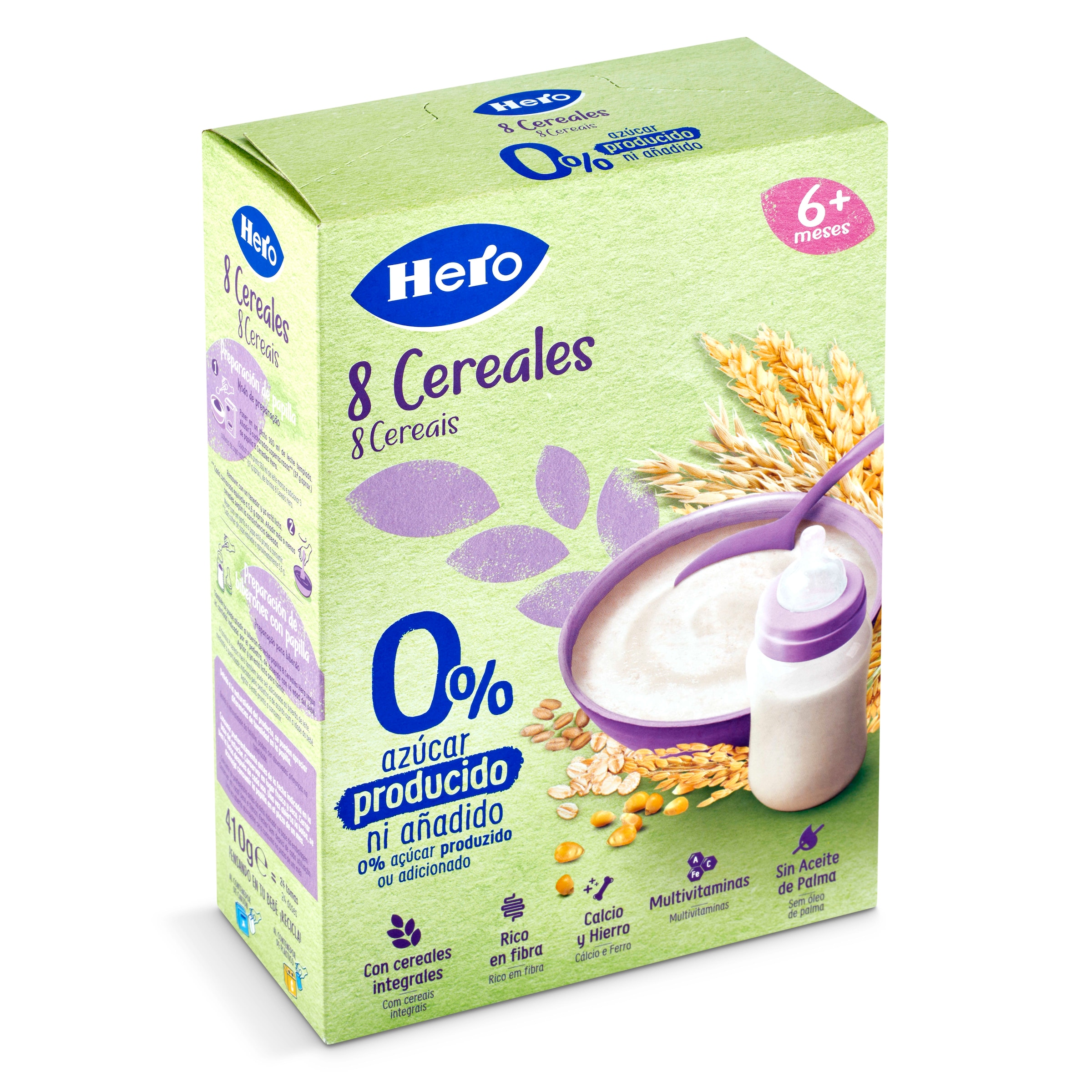Papilla 8 cereales sin azúcares añadidos Hero Baby caja 410 g