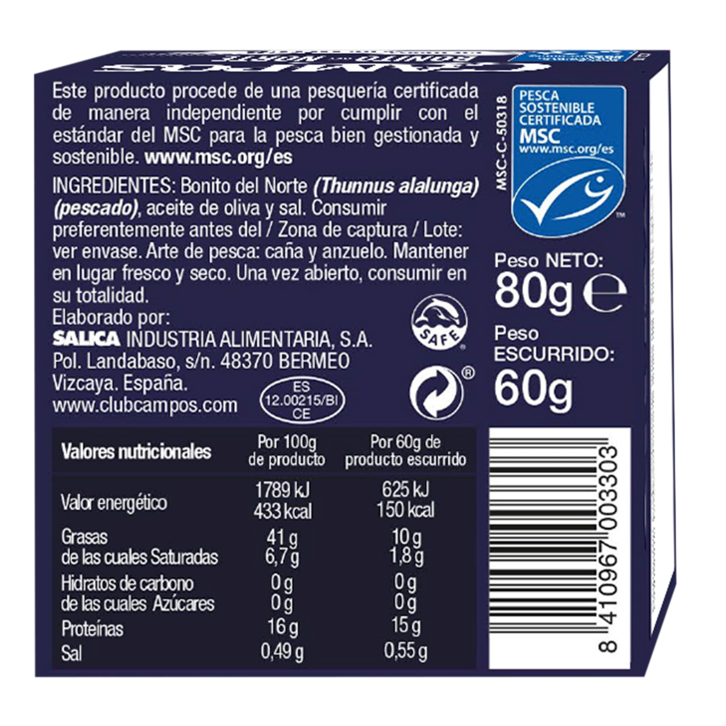 Bonito del norte en aceite de oliva MSC Campos 60 g