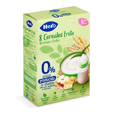 Papilla 8 cereales fruta 0% azúcares añadidos Hero Baby caja 340 g-0 Papilla 8 cereales fruta 0% azúcares añadidos Hero Baby caja 340 g-0