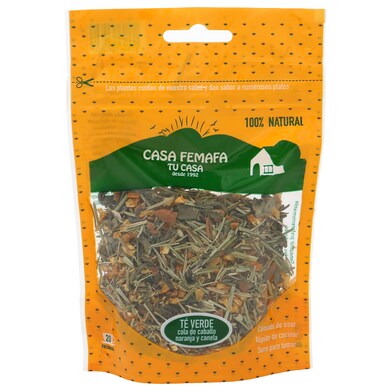 Infusión de té verde, cola de caballo, naranja y canela bolsa 30 g-0 Infusión de té verde, cola de caballo, naranja y canela bolsa 30 g-0