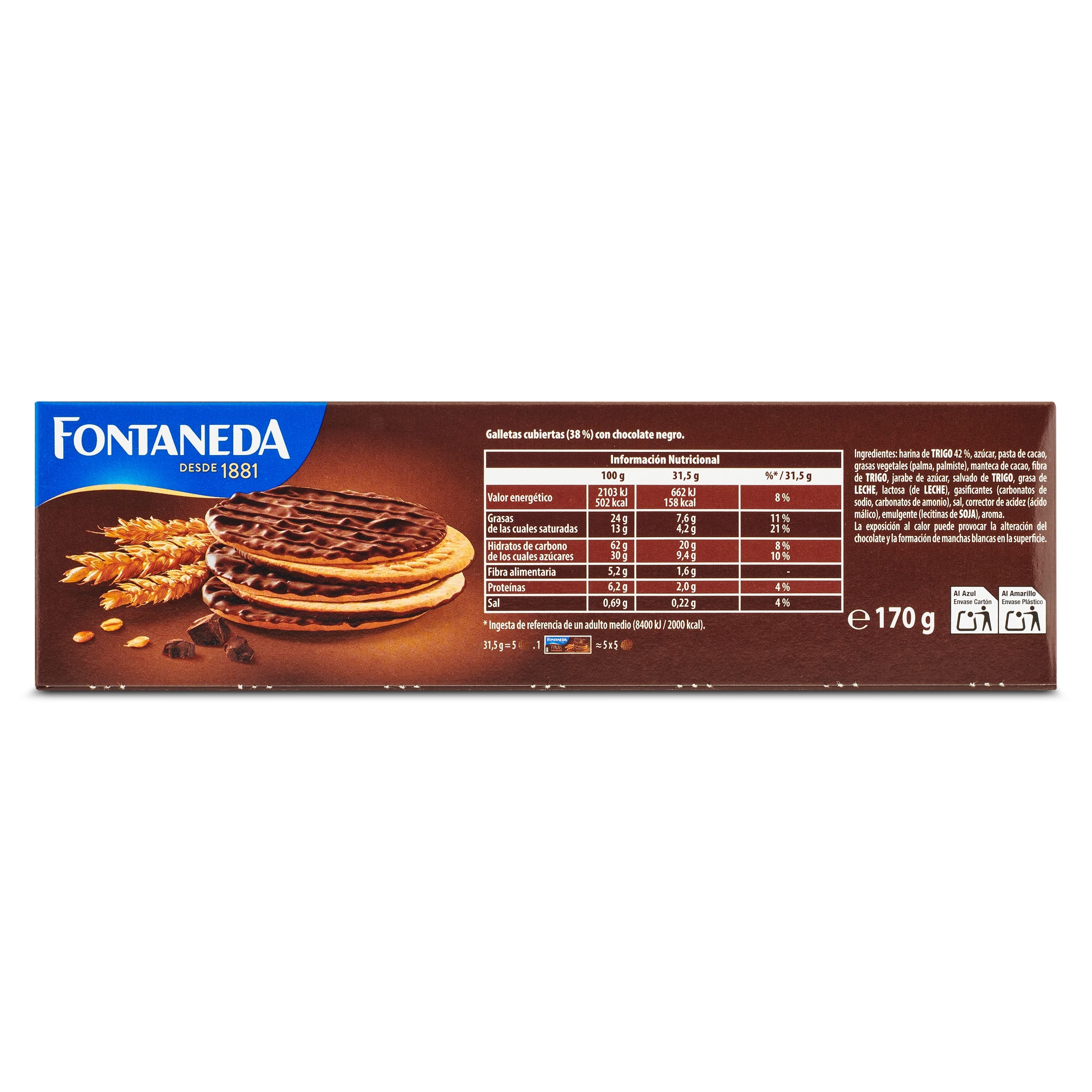 Galletas digestive finas con chocolate negro Fontaneda 170 g