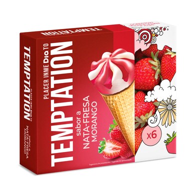 Helado cono sabor nata y fresa Temptation de Dia caja 408 g-0 Helado cono sabor nata y fresa Temptation de Dia caja 408 g-0