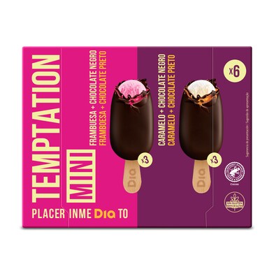 Helado mini bombón doble caramelo y frambuesa 6 unidades TEMPTATION CAJA 240 GR-1 Helado mini bombón doble caramelo y frambuesa 6 unidades TEMPTATION CAJA 240 GR-1