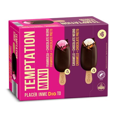 Helado mini bombón doble caramelo y frambuesa 6 unidades Temptation de Dia caja 240 g-0 Helado mini bombón doble caramelo y frambuesa 6 unidades Temptation de Dia caja 240 g-0