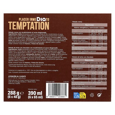Helado choco milky 6 unidades TEMPTATION CAJA 288 GR-1 Helado choco milky 6 unidades TEMPTATION CAJA 288 GR-1
