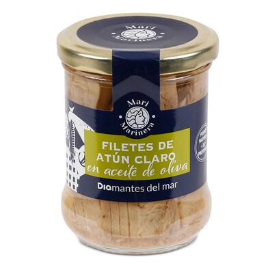 Filetes de atún claro en aceite de oliva Mari Marinera de Dia frasco 140 g-0 Filetes de atún claro en aceite de oliva Mari Marinera de Dia frasco 140 g-0