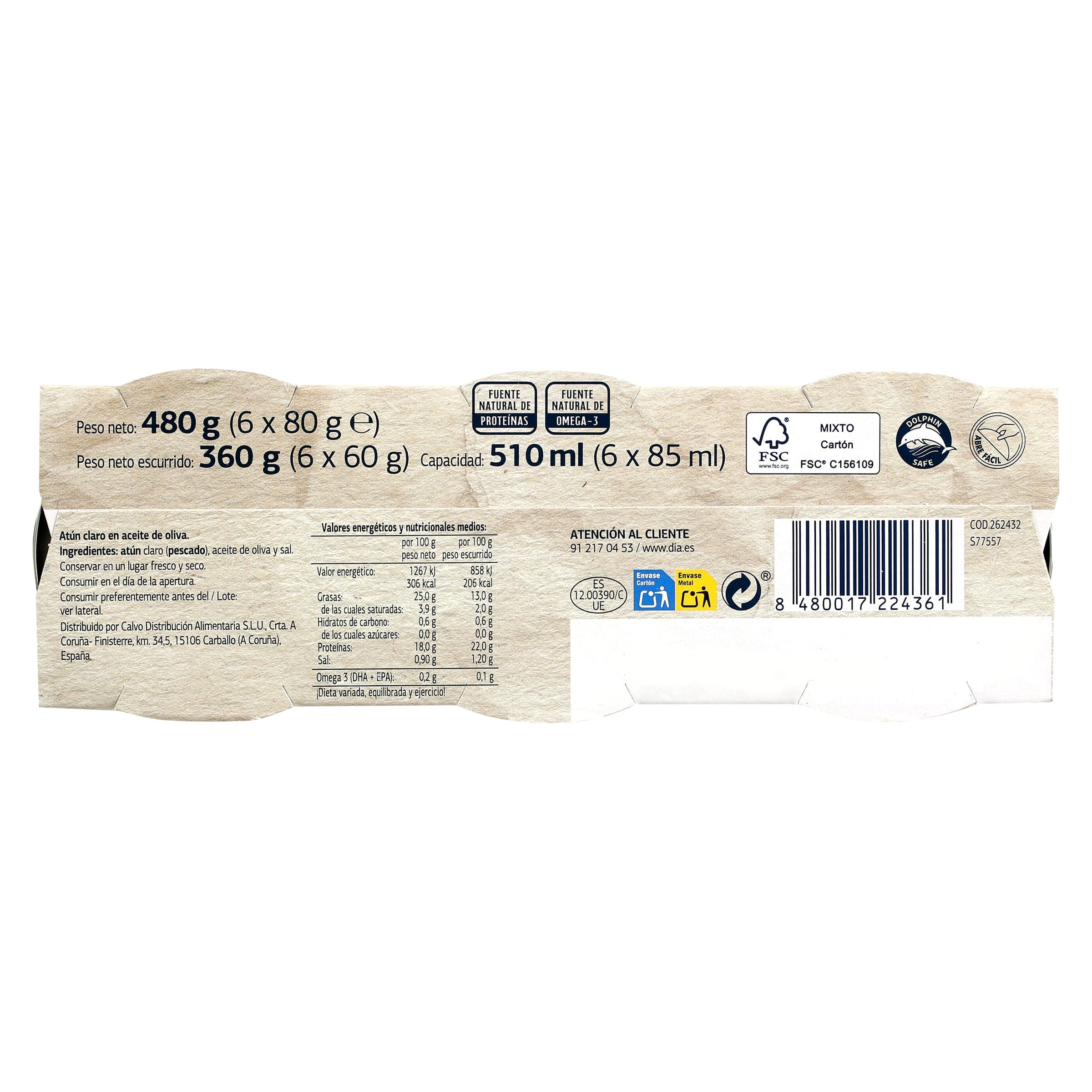 Atún claro en aceite de oliva Dia Mari Marinera 6 x 60 g