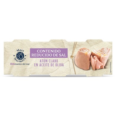 Atún claro en aceite de oliva bajo en sal Mari Marinera lata 3 x 60 g-1 Atún claro en aceite de oliva bajo en sal Mari Marinera lata 3 x 60 g-1