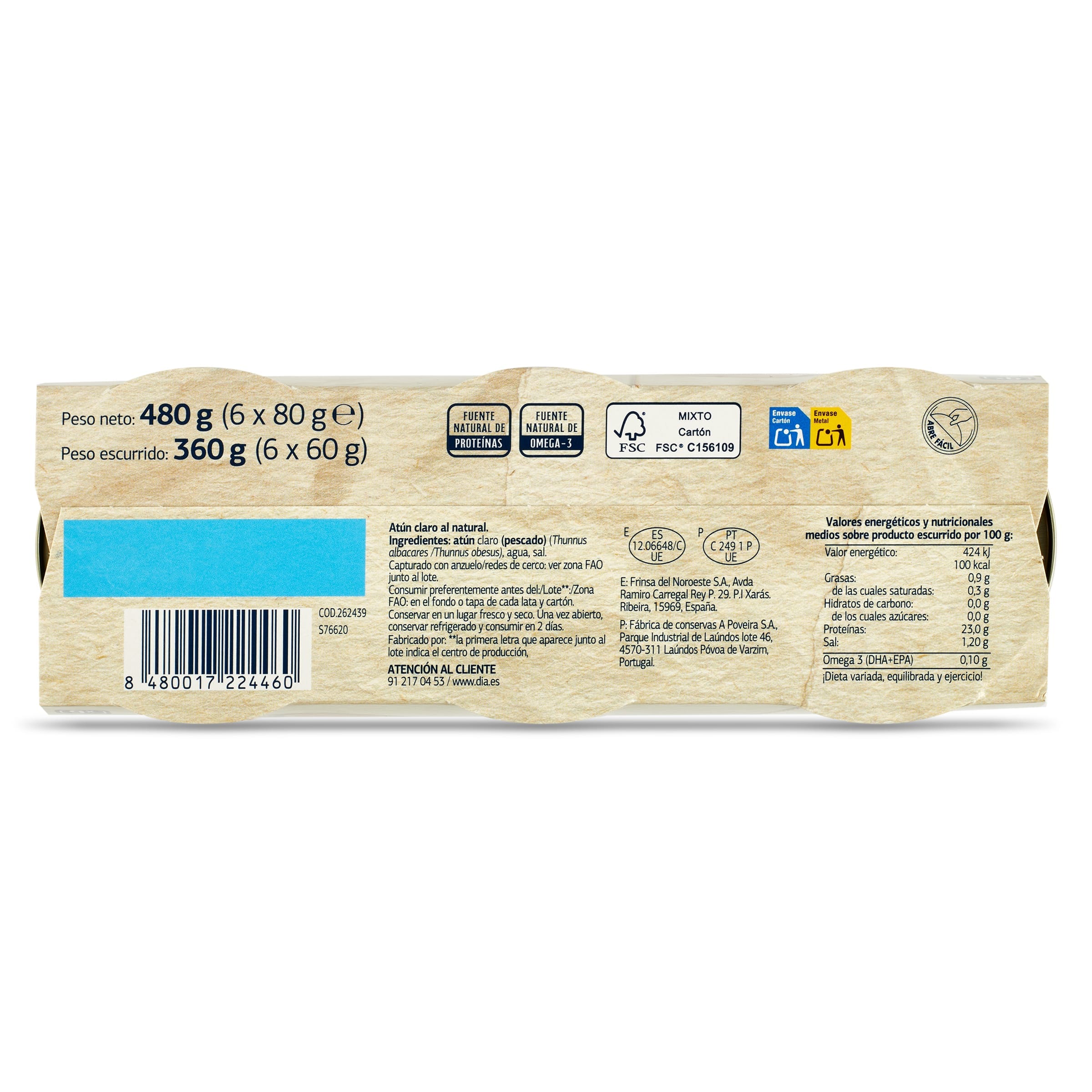 Atún claro al natural Dia Mari Marinera 6 x 60 g