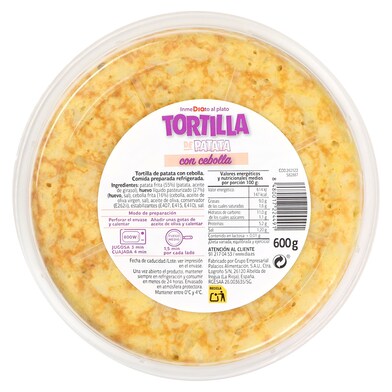 Tortilla de patatas con cebolla AL PUNTO BANDEJA 600 GR-1 Tortilla de patatas con cebolla AL PUNTO BANDEJA 600 GR-1