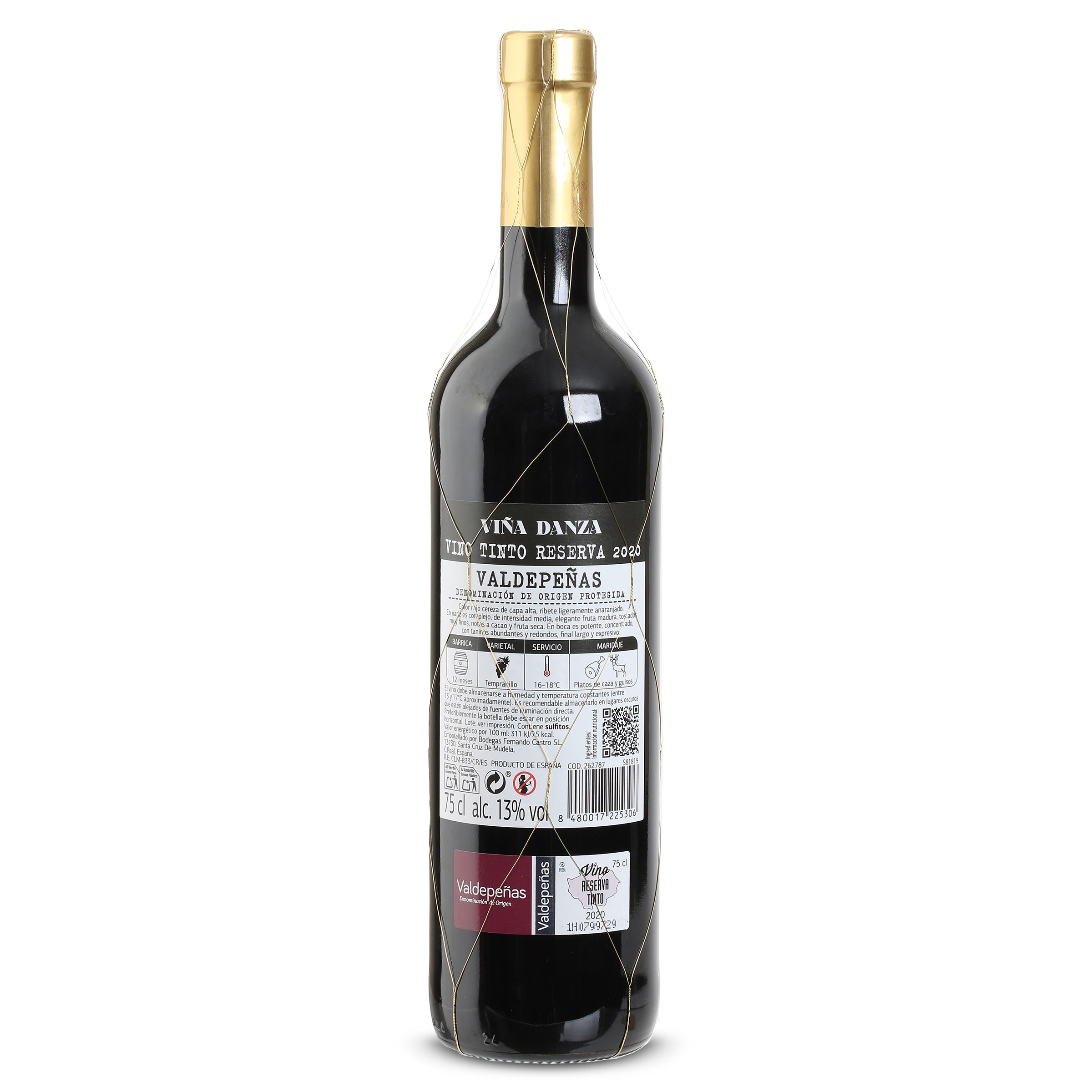 Vino tinto reserva D.O. Valdepeñas Viña Danza 75 cl