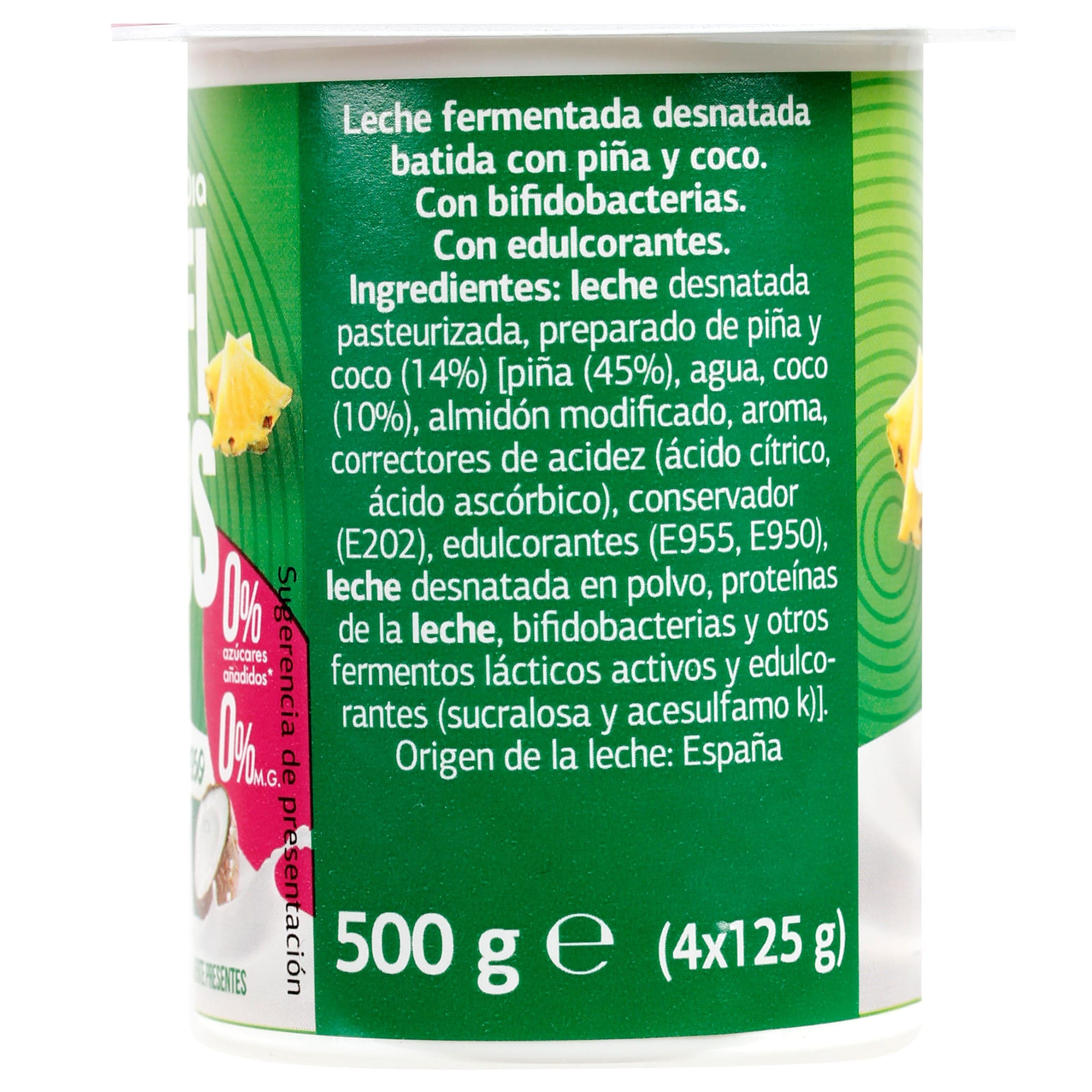 Bífidus con piña y coco doble 0% Dia 4 x 125 g