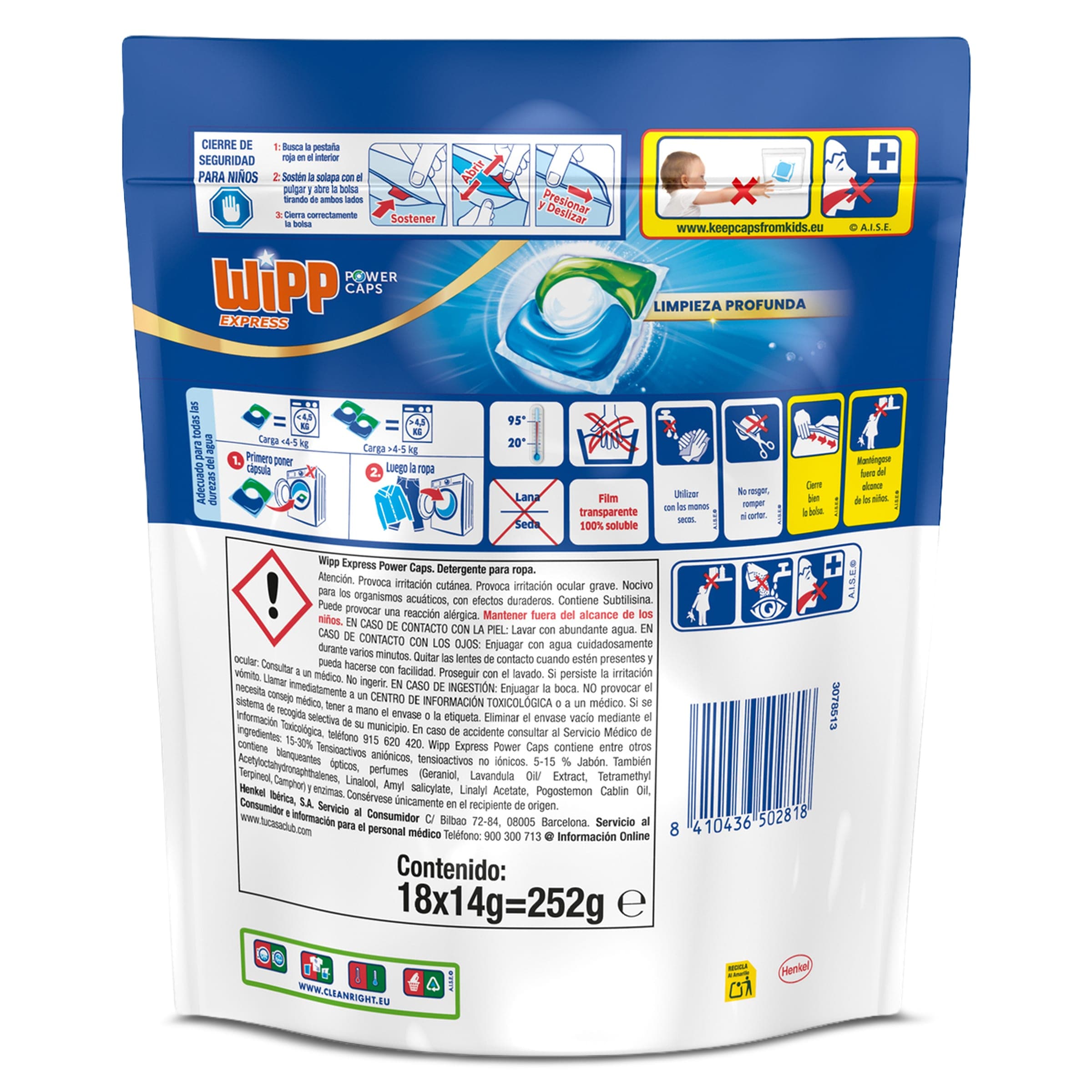 Detergente máquina cápsulas 4 en 1 Wipp Express 18 lavados