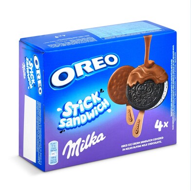 Helado bombón stick sándwich con chocolate milka 4 unidades Oreo caja 200 g-0