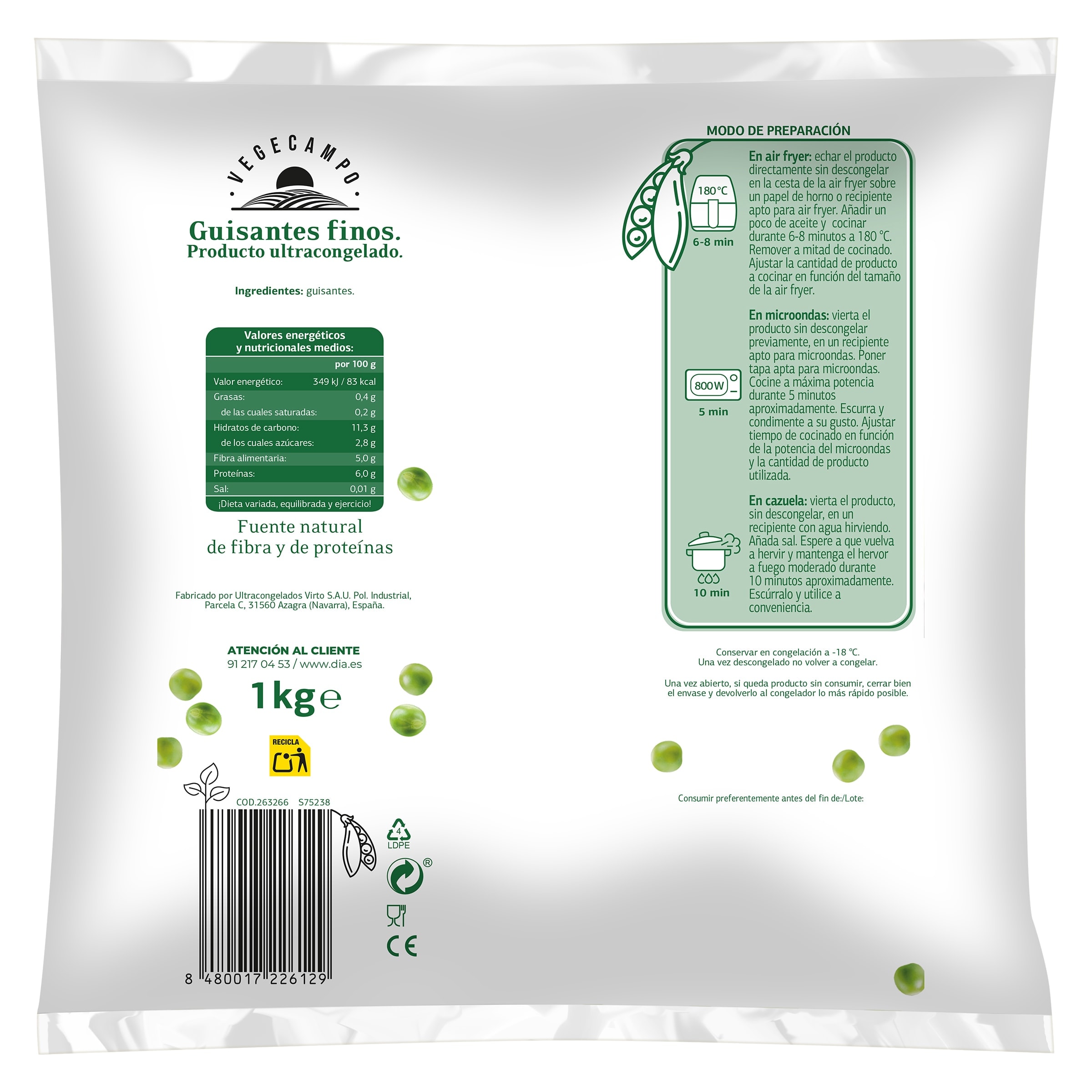 Guisantes finos Dia Vegecampo 1 Kg