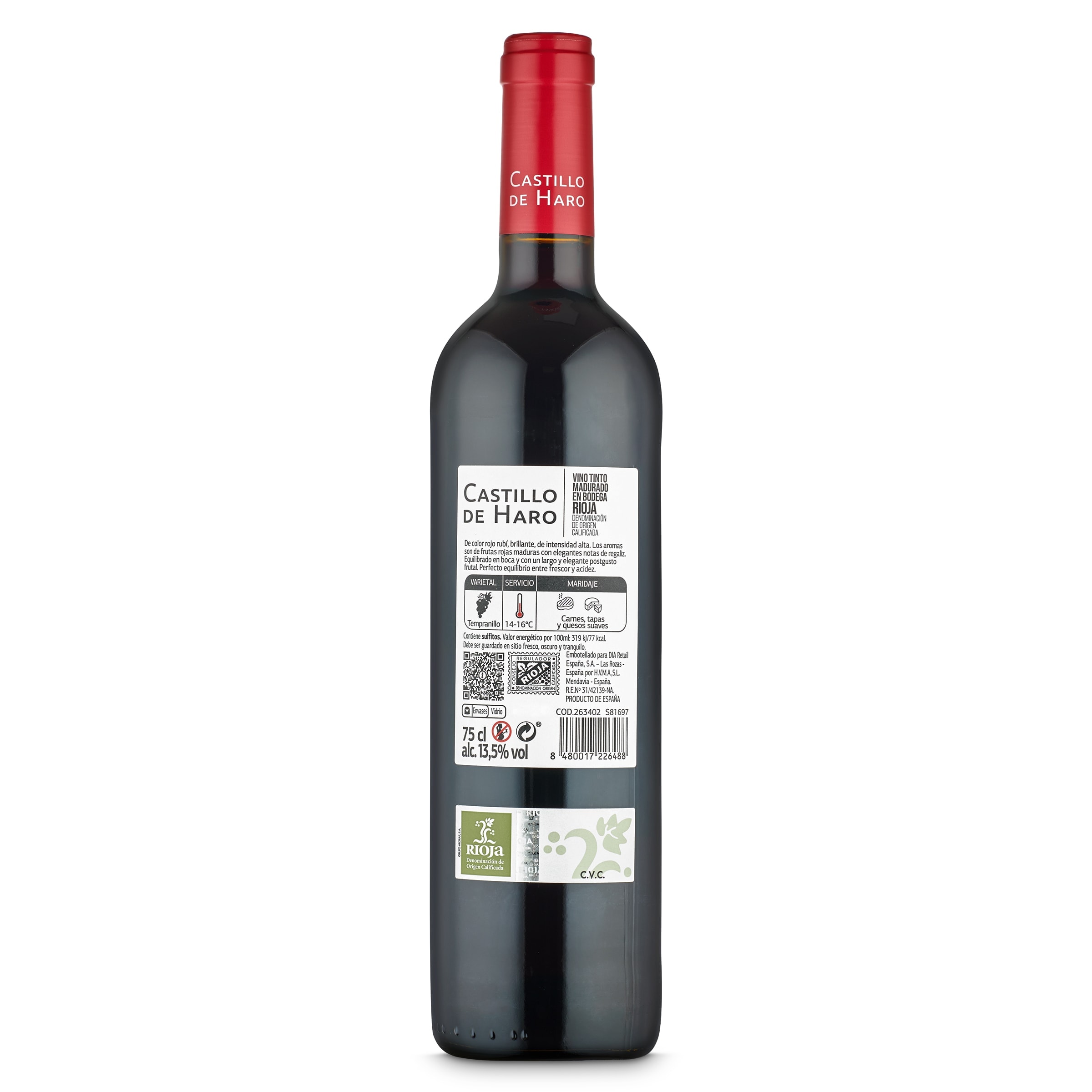 Vino tinto joven madurado D.O. Rioja Castillo de Haro 75 cl