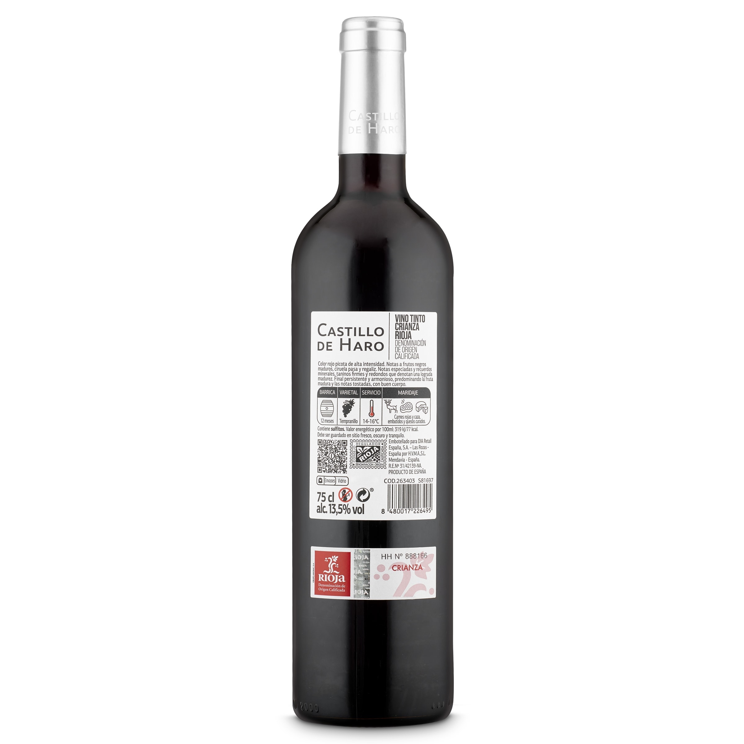 Vino tinto crianza D.O. Rioja Castillo de Haro 75 cl