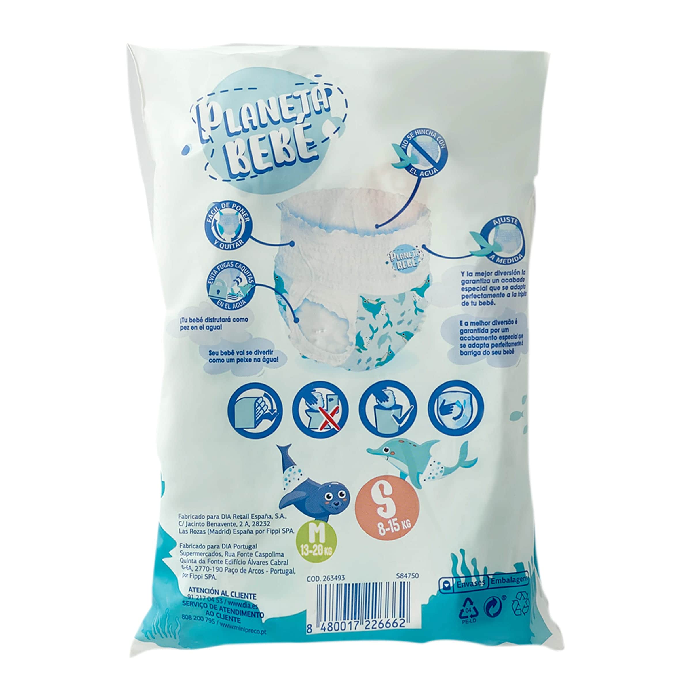 Pañales de agua bañador talla S 8-15 kg Dia Planeta Bebé 6 unidades