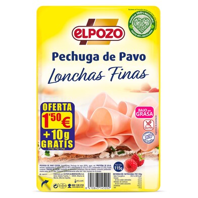 Pechuga de pavo en finas lonchas Elpozo sobre 115 g-0