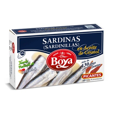 Sardinas picantes en aceite vegetal 6/8 piezas Boya lata 63 g-0