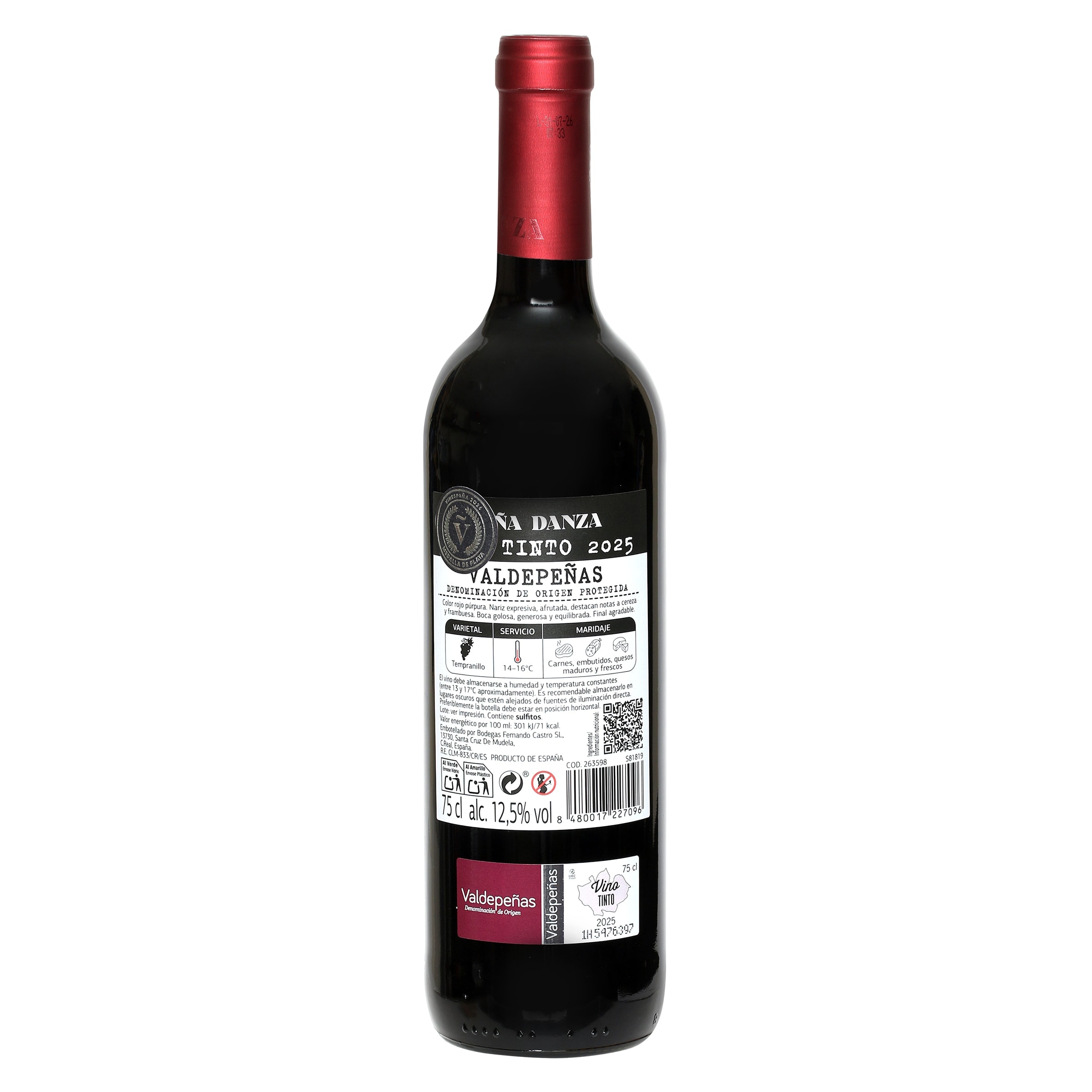 Vino tinto joven D.O. Valdepeñas Viña Danza 75 cl