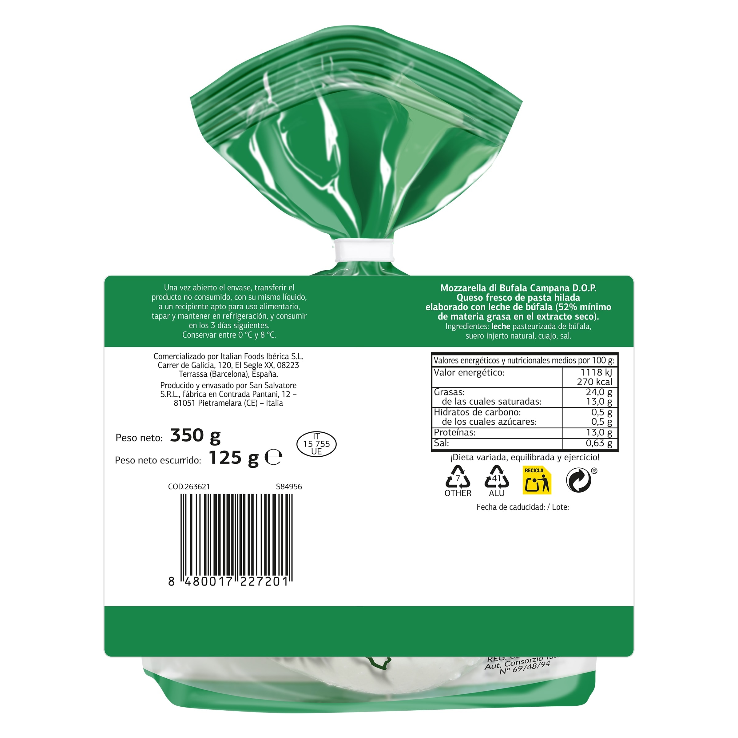 Mozzarella di bufala campana D.O.P. Dia Selección Mundial 125 g