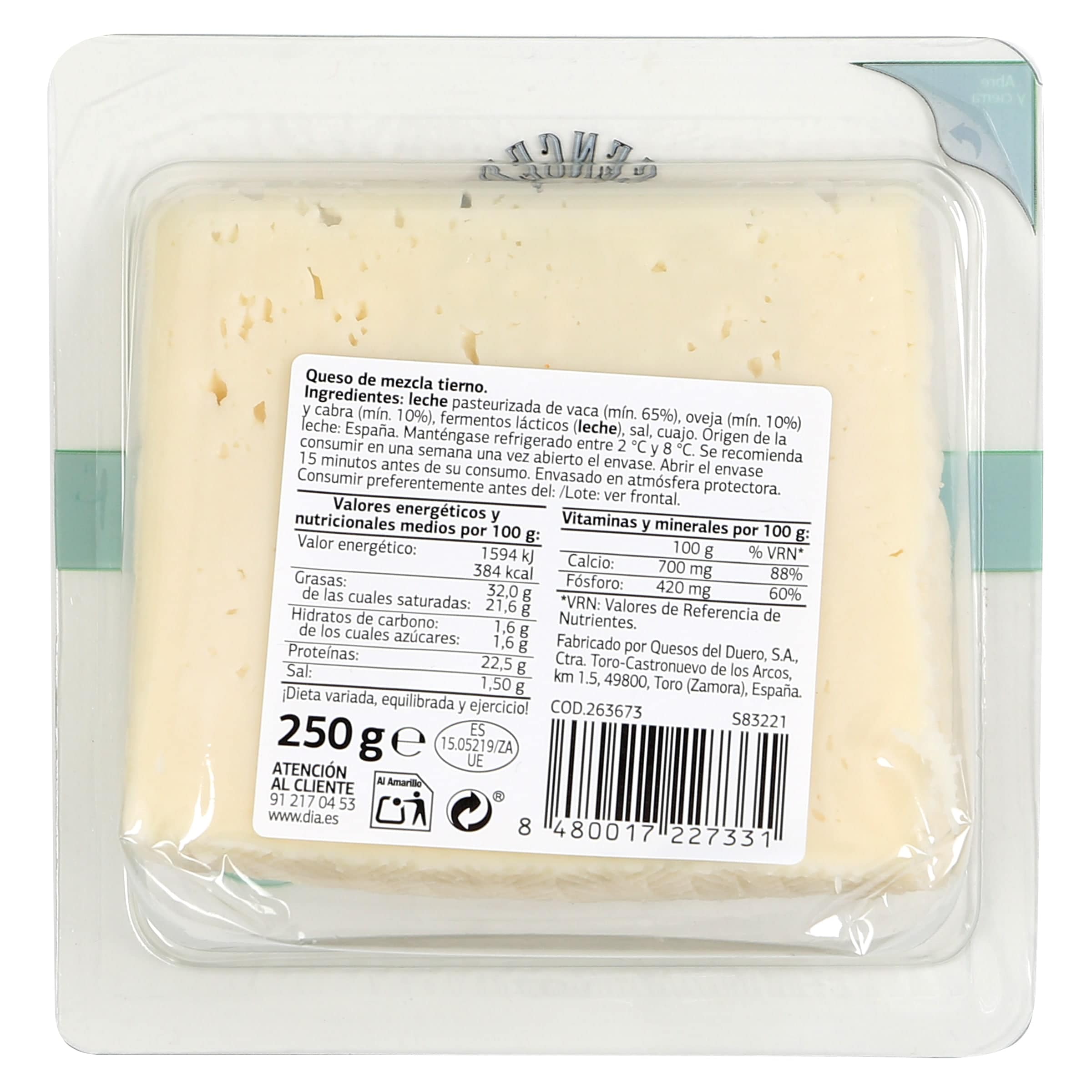 Queso tierno cortado Dia El Cencerro 250 g
