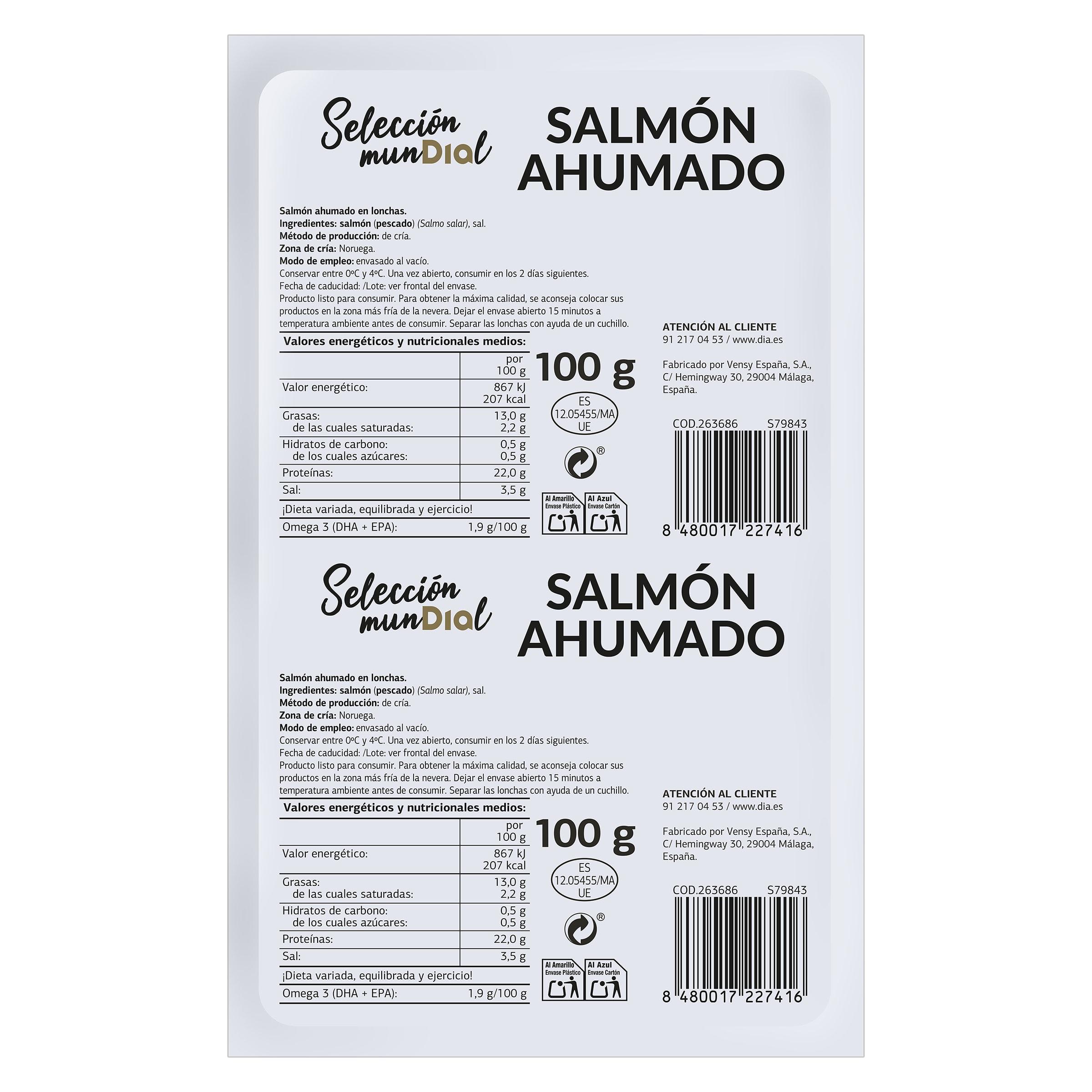 Salmón ahumado Noruego Dia Selección Mundial 100 g