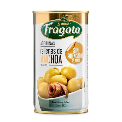 Aceitunas rellenas de anchoa Fragata lata 150 g-0