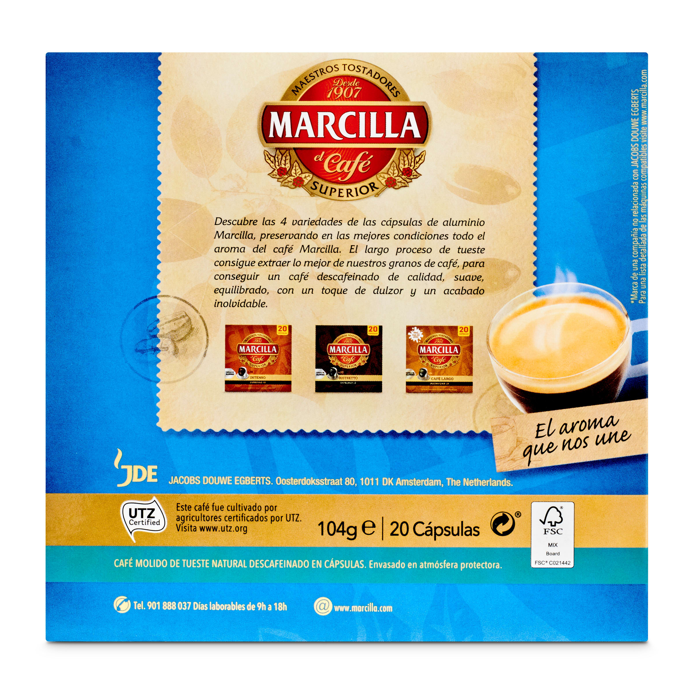 Cápsulas de café espresso descafeinado Marcilla 20 unidades