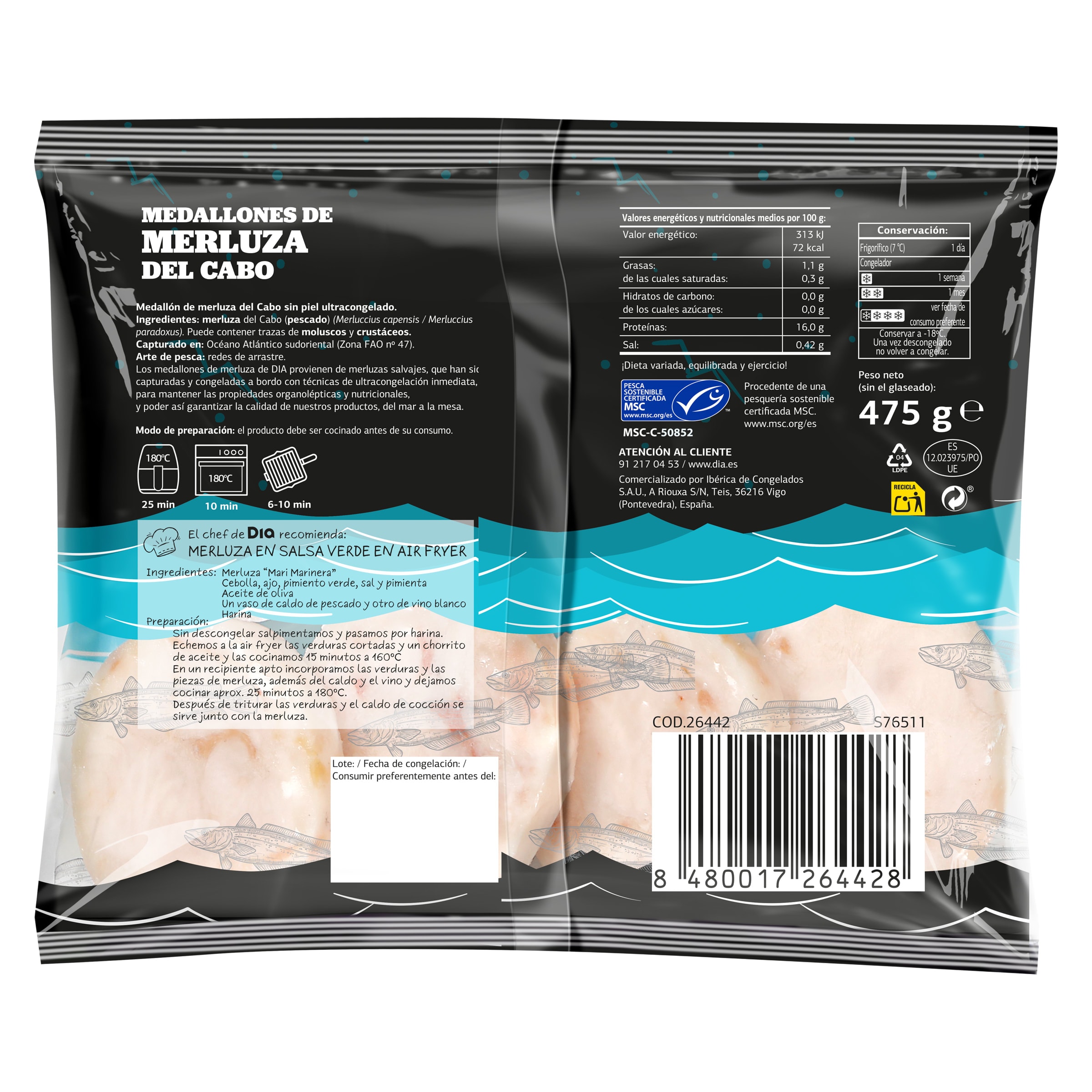 Medallones de merluza del cabo MSC Dia Mari Marinera 475 g