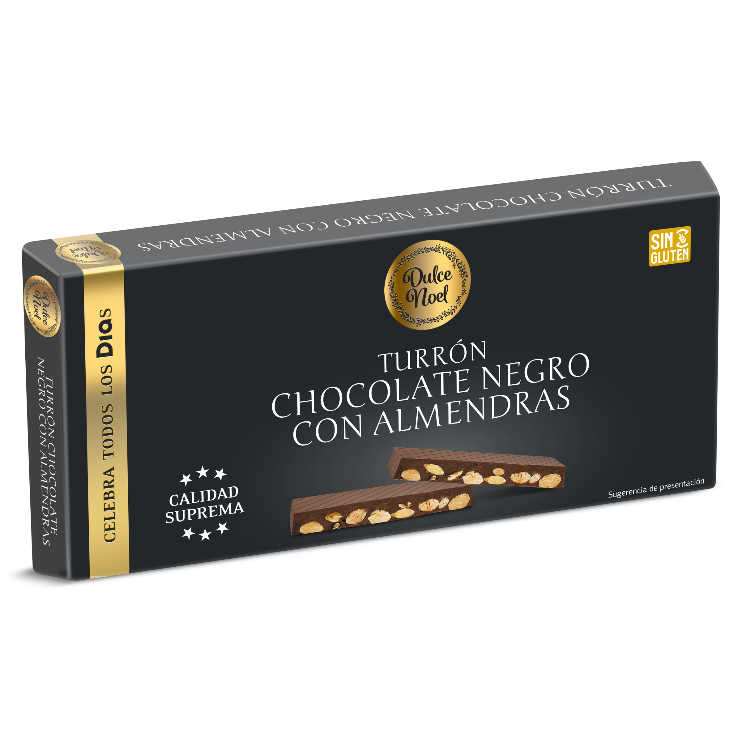 Turrón de chocolate negro con almendras Dulce Noel Dia caja 175 g