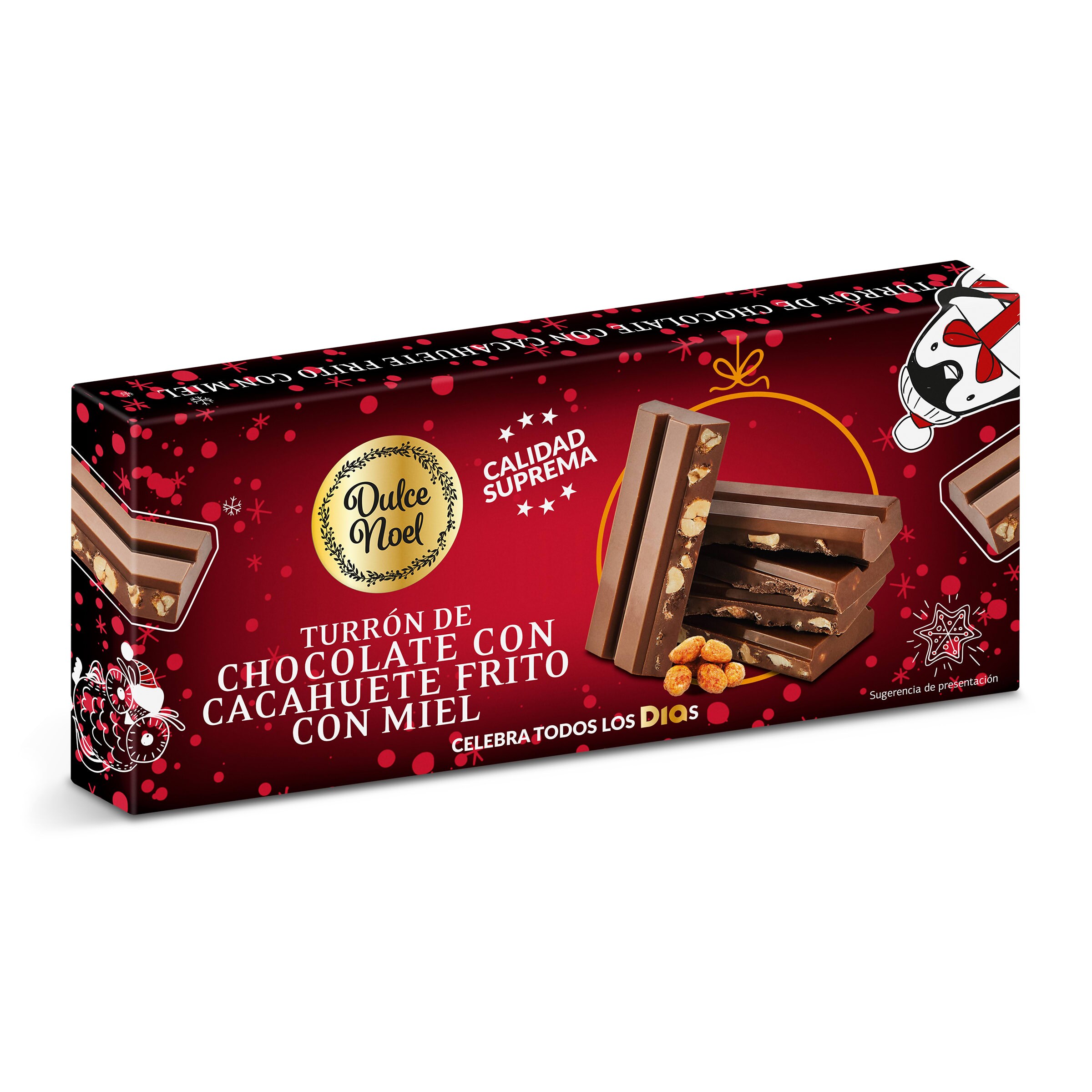 Turrón de chocolate con cacahuete frito con miel Dulce Noel Dia caja 150 g