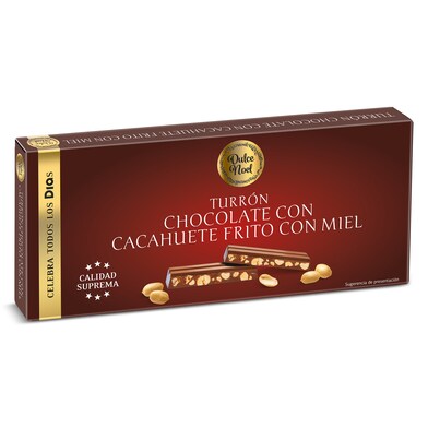 Turrón de chocolate con cacahuete frito con miel Dulce Noel Dia caja 150 g-0 Turrón de chocolate con cacahuete frito con miel Dulce Noel Dia caja 150 g-0