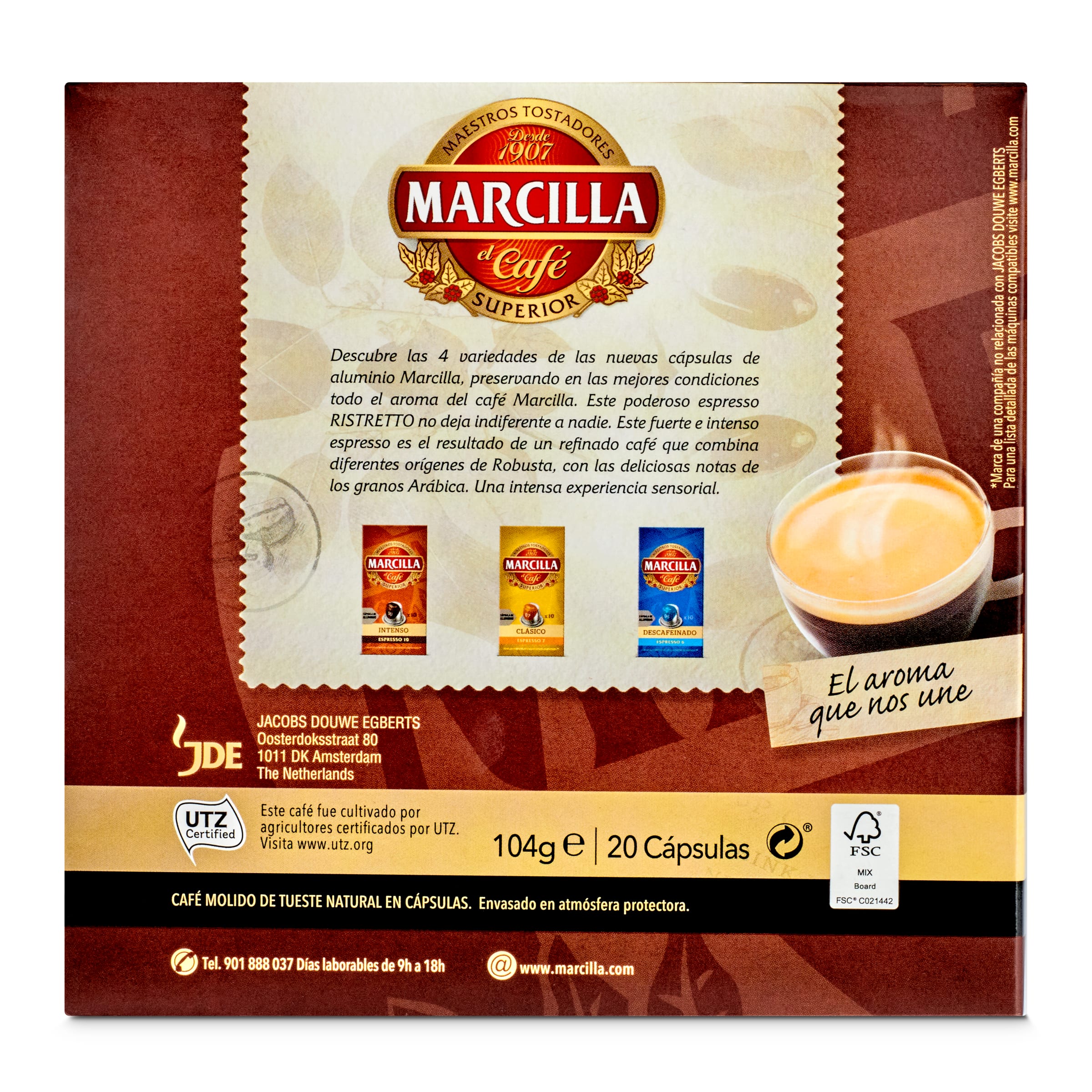 Cápsulas de café ristretto Marcilla 20 unidades
