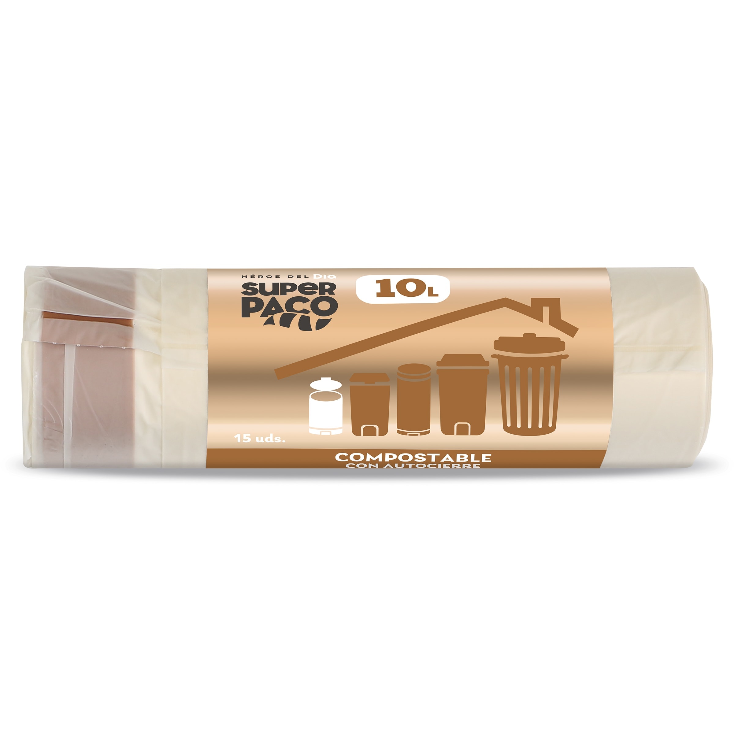 Bolsa de basura 10 L compostable con autocierre Dia Super Paco 15 unidades