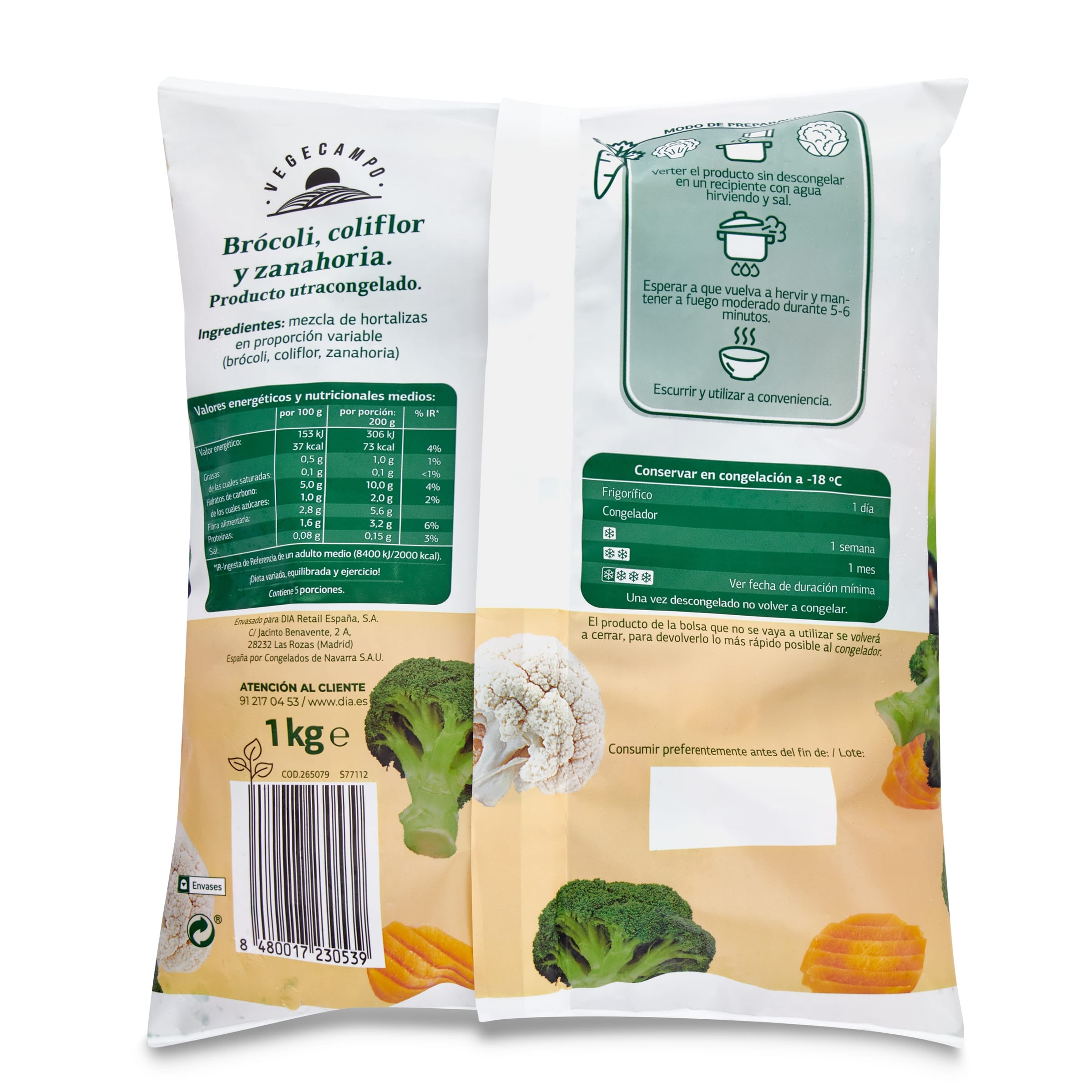 Brócoli, coliflor y zanahoria Dia Vegecampo 1 Kg