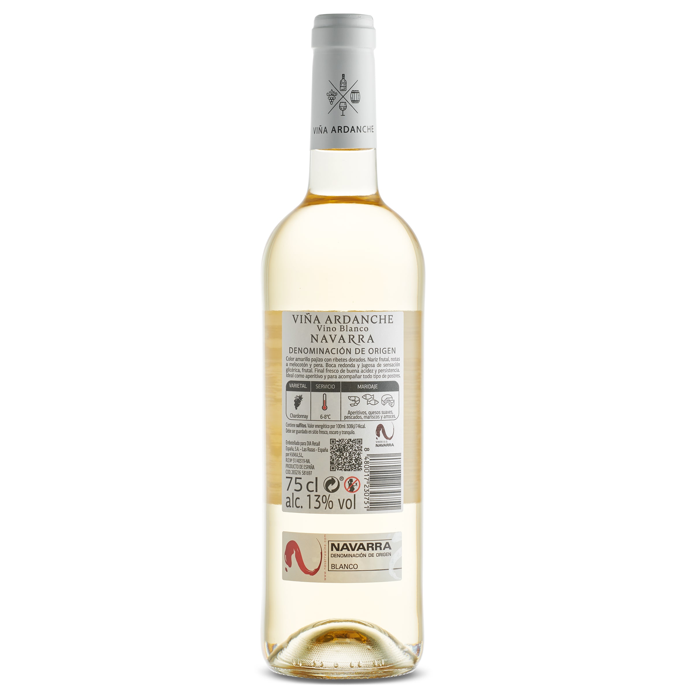 Vino blanco chardonnay D.O. Navarra Viña Ardanche 75 cl