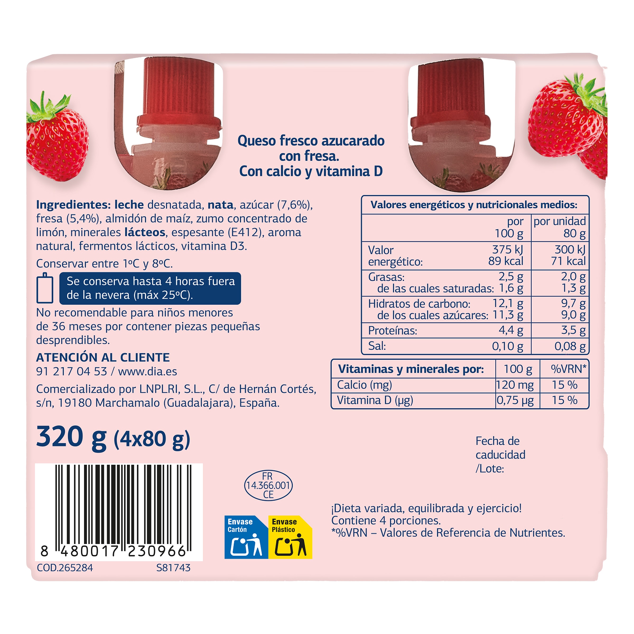 Petit de fresa líquido Dia Láctea 4 x 80 g