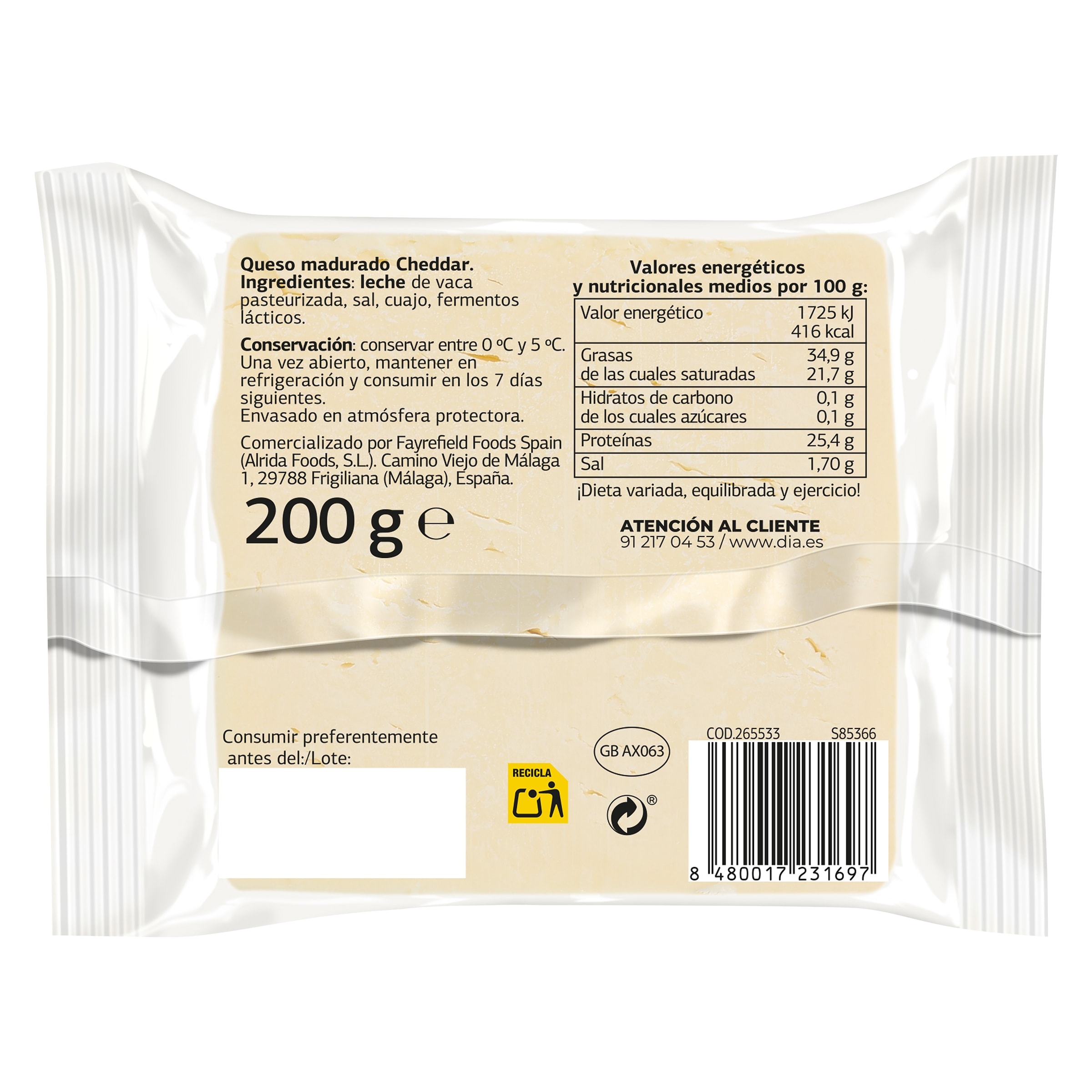Queso cheddar madurado Dia Selección Mundial 200 g