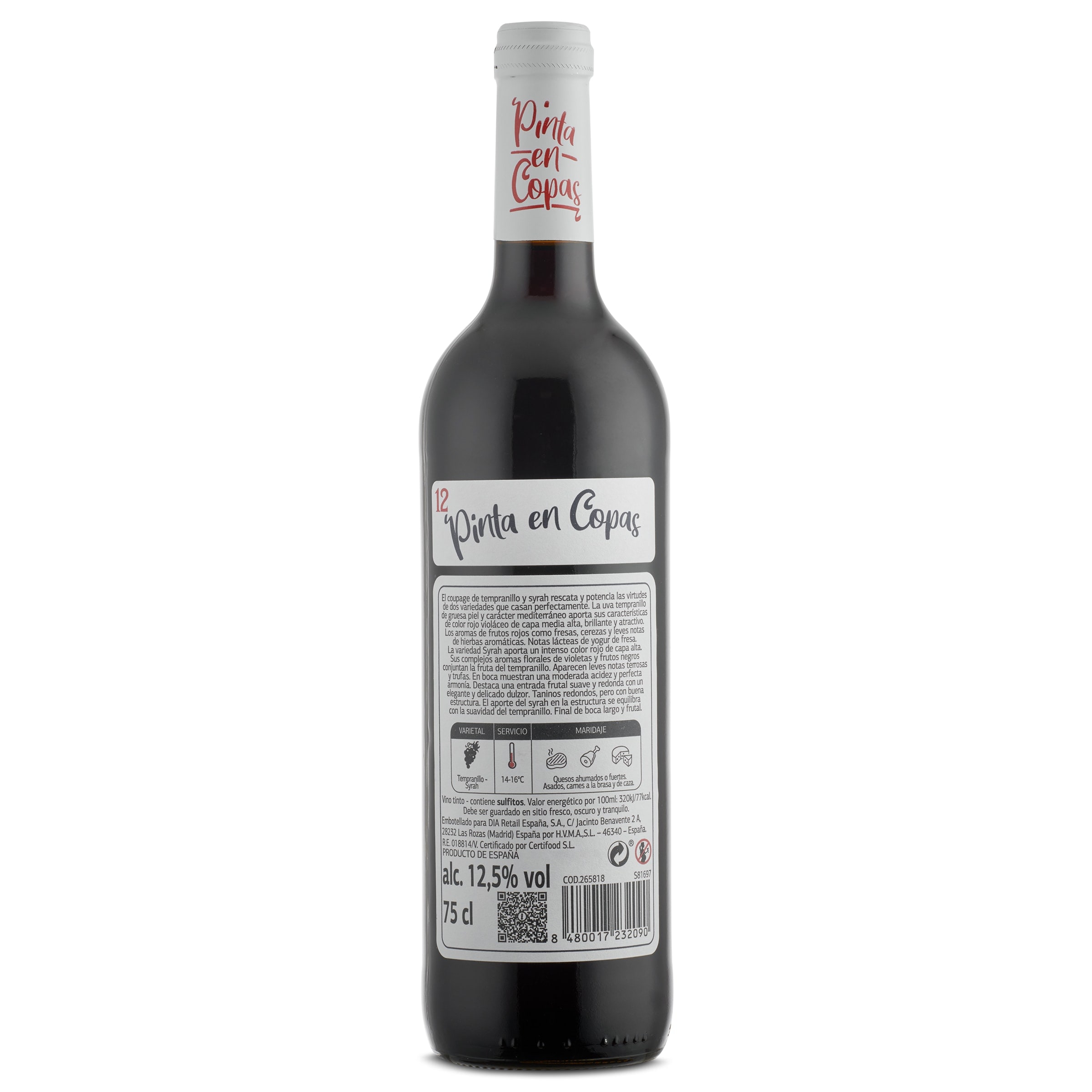 Vino tinto tempranillo syrah Pinta en Copas 75 cl