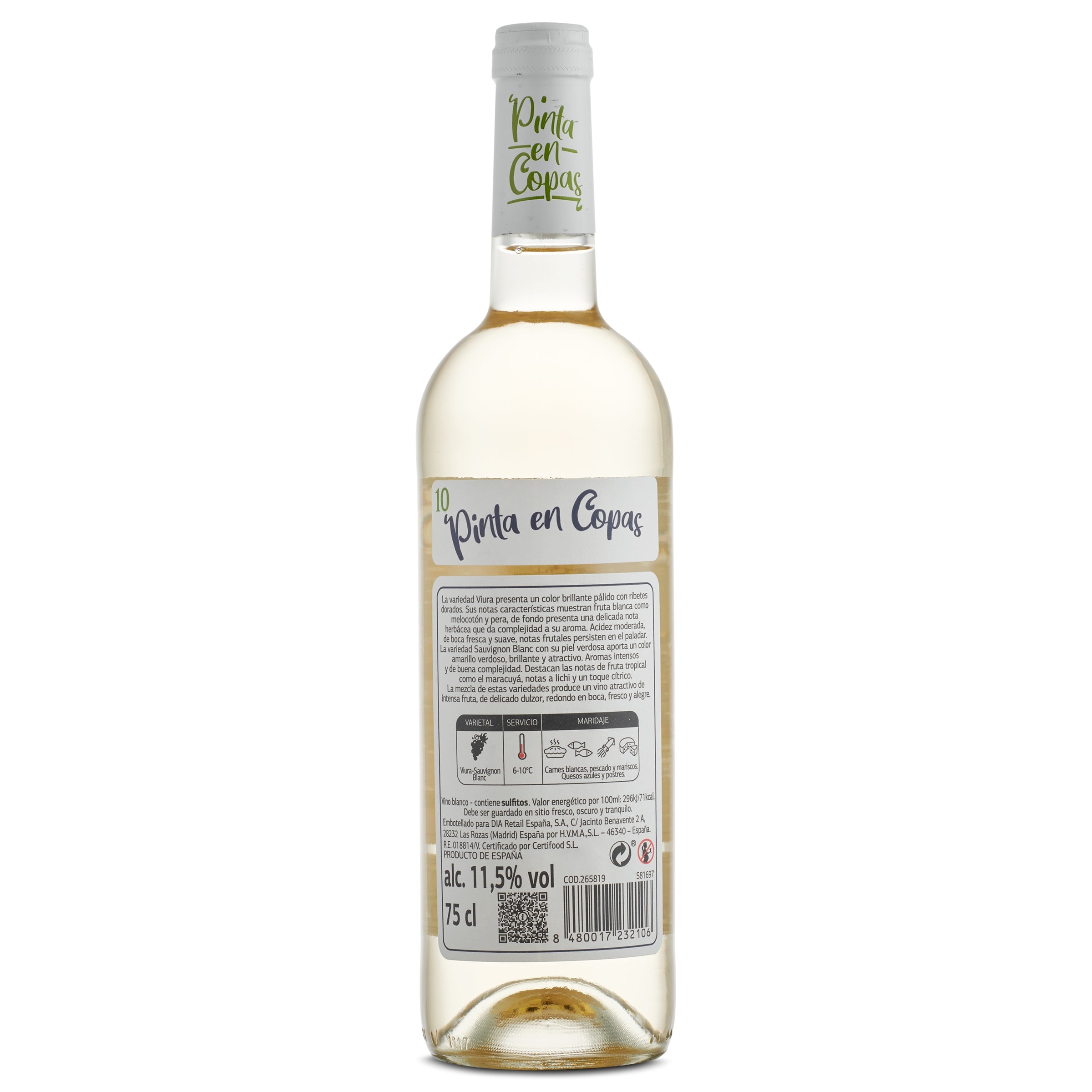 Vino blanco viura-sauvignon Pinta en Copas 75 cl